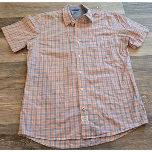 IZOD Saltwater Seaport Poplin Plaid Short Sleeve Button Down Casual Shirt Medium